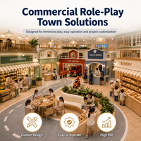 Proveedor de Parques Infantiles Interiores Modulares Grandes, Modelo Pueblo, Mercado, Panadería, Carretera, Estándar EN1176, Zona de Centro Comercial