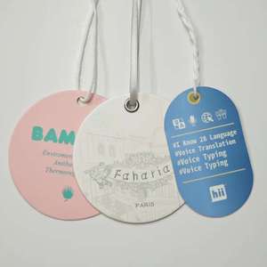 Xp-nhà máy trực tiếp màu đen mờ giấy Swing tag tùy chỉnh in hangtag logo dập nổi nhãn với dây thừng cho phụ kiện thời trang - Product Image 2