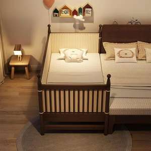 Solid Wood <b>Convertible</b> Kids <b>Bed</b> Twin Size With Guardrail Adjustable For Children Traditional Design - Product Image 2
