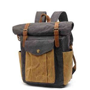 <span class=keywords><strong>Mochila</strong></span> retro de viaje para <span class=keywords><strong>hombre</strong></span>, bolso de viaje para estudiantes, lona antisalpicaduras de cera de aceite al aire libre con <span class=keywords><strong>piel</strong></span> de Caballo Loco - Product Image 4