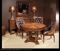 Table à manger ronde extensible rustique avec pieds en colonne à 6 segments, base en forme d'étoile et pieds en bloc côtelé