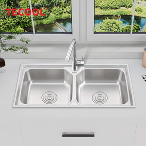 Évier de cuisine professionnel en acier inoxydable 304, <span class=keywords><strong>double</strong></span> bac, à poser, moderne, pour la maison, finition argentée - Product Image 3