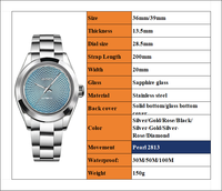 Montre sport pour homme en acier inoxydable avec mouvement Pearl 2813, verre saphir, cadran à aiguilles, bracelet de 20 mm, 39 mm, couleurs et logo personnalisables