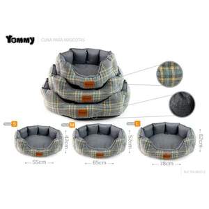 Cuccia per Animali Domestici in Lino Grigio a Quadretti con Design a Nido Quadrato a Sette Angoli - Product Image 1