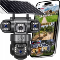 Caméra de sécurité CCTV extérieure 9MP à trois objectifs, détection de mouvement, alarme, vision nocturne, carte SD, cloud V380 Pro, solaire 4G