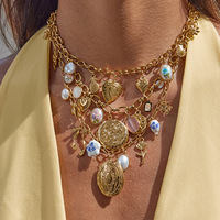 Collier d'été en acier inoxydable Charms en céramique Impression de fleurs Coccinelle Papillon Coeur Noeud Médaillon Perle Pierre principale pour les fêtes