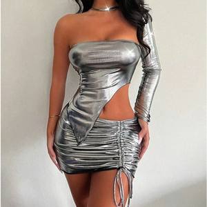 Viviblook Z0112ST01 Nouvelle tenue sexy pour femmes, corset sans bretelles, manches longues, mini-jupe, ensemble pour femmes, taille plus, ensemble jupe 3 pièces - Product Image 1