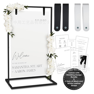 Expositor de Boda, Letrero de Bienvenida Rectangular, Negro y Blanco, Duradero, Multiusos, Portátil, Retráctil, Antipolvo, Sin Perforaciones - Product Image 5