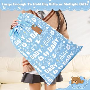 Sacchetto Regalo Blu a <span class=keywords><strong>Tema</strong></span> Neonato con Coulisse per Baby Shower e Feste di Compleanno, Sacchetto Regalo in Tessuto Stampato per Neonati, Sacchetto Regalo Riutilizzabile con Coulisse - Product Image 2
