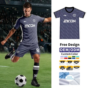 Maillot de football version joueur personnalisé sublimé EXON Elite <span class=keywords><strong>Pro</strong></span> Match avec écusson <span class=keywords><strong>3D</strong></span> en silicone, uniforme anti-humidité pour hommes et femmes - Product Image 1