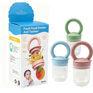Mordillon à fruits en silicone personnalisé avec logo pour bébé, distributeur de nourriture fraîche avec 3 pochettes de rechange, jouet de dentition pour nourrisson, vente en gros - Product Image 1
