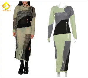 wholesale 2024 fashion casual ropa mujer patchwork long dresses sexy sweater women elegant dresses