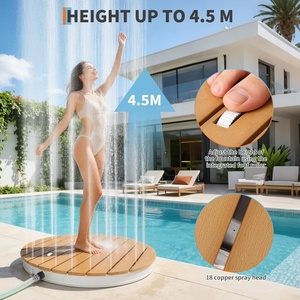 Douche de jardin KANGRUN WPC, douche au sol, douche extérieure pour <span class=keywords><strong>piscine</strong></span>, camping, sauna, lavage de chien, marron, ronde - Product Image 4