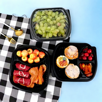 Boîte alimentaire ovale en plastique à 1/2/3 compartiments, noire, en PP sans BPA, écologique, compatible micro-ondes, pour nouilles, salades, plats à emporter, boîte à lunch