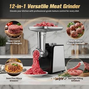 Picadora de Carne Eléctrica de Acero Inoxidable con 3 Platos y Cuchillas para Embutidos - Product Image 4