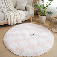 Tapis rond en soie pelucheuse à carreaux épais, tapis de table rond, tapis de zone, tapis en fausse fourrure, vente en gros, échantillon disponible