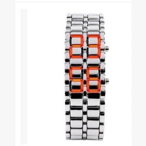 นาฬิกาข้อมือ LED รุ่นใหม่ แบบผสมผสาน ดีไซน์ลาวา นาฬิกาอิเล็กทรอนิกส์ สแตนเลสสตีล สาย LED นาฬิกาคู่ดิจิตอล ขายส่ง - Product Image 4