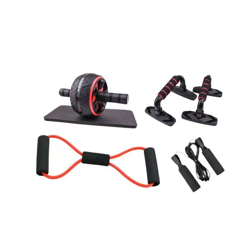 Vier-In-Één Fitness Apparatuur Spanners Kniebeschermers Duwen Bar Zware Springtouw Buikwiel Roller Set