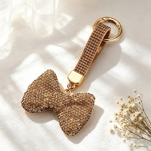 Luxury Shiny Rhinestone Bow Keychain Fashion Crystal <b>Key</b> Strap Gold Tone <b>Key</b> Ring for Purse Handbag Decoration - Product Image 1