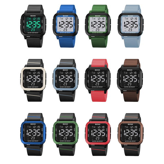 Smart Wristwatch Digital 50M Water Resistant Electronic Stop Watch LCD Display Chronograph Backlight Sports Watch with Calendar