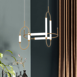 Guzhen OGS al por mayor moderno bronce cepillado de vidrio esmerilado tubo colgante lámpara de luz de la lámpara para la sala - Product Image 4