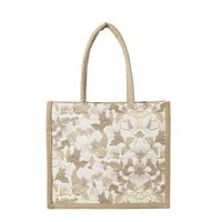 Sac fourre-tout en cuir PU à texture lin imprimé floral, grande capacité, sac de shopping esthétique, sac à bandoulière pour femmes, bureau, voyage