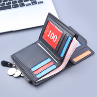 Dompet Kulit PU Pria Dompet Pendek Lipat Tiga 13 Slot Kartu Tempat Kartu Multi Saku Koin Ritsleting Dompet Bisnis Ringkas untuk Pria