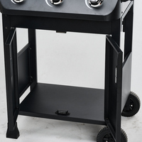 Barbecue portable pliable à 3 brûleurs réglables au propane, chariot de barbecue extérieur, montage facile, style moderne, métal thermolaqué, résistant au froid