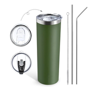 Gobelet isotherme en acier inoxydable de 20 oz, gobelet de voyage sous vide en vrac avec paille et brosse en acier inoxydable, gobelet à café avec revêtement en poudre, cadeau