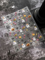 Autocollants 5D TSZS pour ongles Halloween : Citrouille, toile d'araignée, fantôme, chauve-souris, gelée – Décorations adhésives pour manucure DIY