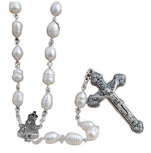 BZRG0129 Kingme gioielli collane con ciondolo 6*8mm forma speciale <span class=keywords><strong>perle</strong></span> di <span class=keywords><strong>perle</strong></span> d'acqua reale rosario croce con Fatima pezzo centrale - Product Image 3