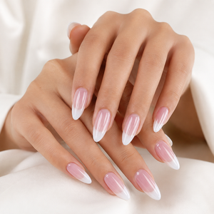 Miss Gel - Paquete de 32 <span class=keywords><strong>Uñas</strong></span> Postizas Ombre Baby Boomer, Largas, Almendradas, Degradado <span class=keywords><strong>Rosa</strong></span> y Blanco, <span class=keywords><strong>Uñas</strong></span> Adhesivas para Novia, Venta al por Mayor - Product Image 1