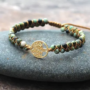 Bracelet en pierre naturelle de 4mm pour femme Bracelet en pierre précieuse turquoise africaine Bracelet en cristal arbre de vie tissé à la main