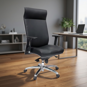 Chaise de bureau moderne à dossier haut avec support lombaire en cuir PU noir, prête à être expédiée - Product Image 3