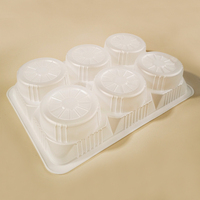 Boîte alimentaire jetable carrée à 6 compartiments pour pains vapeur, tartes, pizzas, hamburgers, en plastique PET/PP, avec couvercle transparent de 7 cm