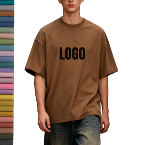 Camiseta TKAN442 de Algodón Grueso con Estampado Personalizado, Estilo Hip Hop, Corte Holgado y Amplio para Hombre - Product Image 1