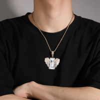 Grand cadre photo à mémoire de sublimation Hiphop personnalisé pendentif aile d'ange collier pendentif photo rectangulaire