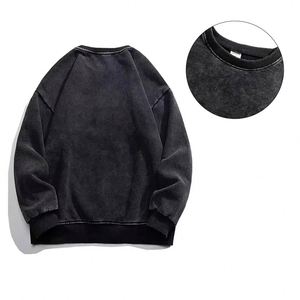 AI-MICH 360G Fleece O-Neck Washed Distressed Retro Glossy Embroidered Solid Pattern <b>Pullover</b> Eco-Friendly <b>Men</b> Women Winter - Product Image 5