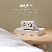 Wiederaufladbare Automatische Tisch-Klappuhr mit Holzsockel, Timer/Alarm/Kalender, Retro Vintage Design, USB-C Aufladung # HY-D002-W