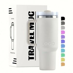 Gobelet isotherme personnalisé de 40 oz en acier inoxydable à double paroi, tasse à café isolée sous vide de 40 oz, tasse de voyage pour voiture avec poignée et couvercle à paille - Product Image 1