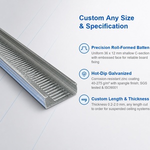 Profilé de plafond en acier galvanisé 36x12mm, profilé de plafond léger en acier, profilé de plafond suspendu, composants de grille de plafond, cloison sèche, Indonésie - Product Image 3