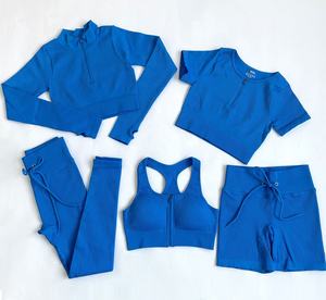 Vêtements <span class=keywords><strong>de</strong></span> Fitness avec fermeture éclair, ensemble <span class=keywords><strong>de</strong></span> Yoga côtelé sans couture pour femmes, 4 pièces - Product Image 1