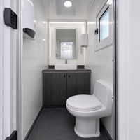 Remorque Sanitaire Mobile de Luxe à 3 Stations, Toilettes Portables à Panneaux Double Paroi pour Écoles, Bureaux et Hôpitaux