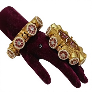Classy Gold Plated <b>Bangle</b> Bracelets <b>Set</b> With Pearls And Zircon Stones For Women Wedding Party Jewelry Classic Style - Product Image 2
