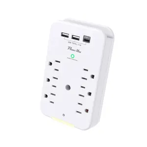 Tonghua wall tap with night light 6 Way electrical power socket surge protector power strip travel plug adapter wall charger