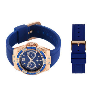 <span class=keywords><strong>Orologio</strong></span> Cronografo Sportivo da <span class=keywords><strong>Donna</strong></span> Blues 36mm in Oro Rosa con Diamanti e Cinturino <span class=keywords><strong>Blu</strong></span> - Product Image 3