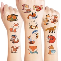 Autocollants de tatouage temporaire Renard Mignon, Animaux de la Forêt, Feuilles d'Automne, Baies, Tatouages Corporels Imperméables pour Décoration de Fête d'Enfants