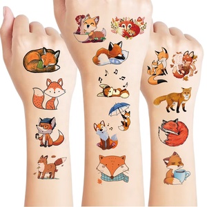 Tatuajes Temporales <span class=keywords><strong>de</strong></span> <span class=keywords><strong>Zorro</strong></span> Adorable, Adhesivos <span class=keywords><strong>de</strong></span> Animales del Bosque, Hojas <span class=keywords><strong>de</strong></span> Otoño y Bayas, Tatuajes Corporales Impermeables para Decoración <span class=keywords><strong>de</strong></span> Fiestas Infantiles - Product Image 1