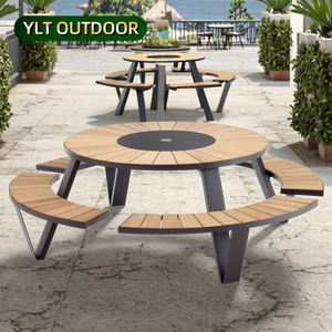 Set di Mobili <span class=keywords><strong>da</strong></span> Esterno <span class=keywords><strong>in</strong></span> Stile Nordico Pastorale, Tavolo Rotondo <span class=keywords><strong>in</strong></span> <span class=keywords><strong>Legno</strong></span> con Panca Impermeabile per Parco, <span class=keywords><strong>Giardino</strong></span> e Cortile - Product Image 1