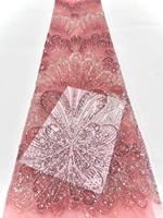 Tissu de dentelle à sequins brodé en maille trapézoïdale avec perles et accessoires pour robes de mariée et de soirée